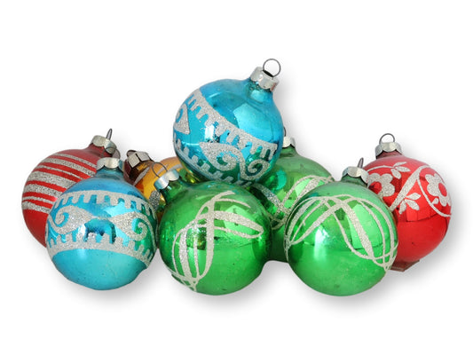 Midcentury Mercury Glass Tree Ornaments — Set of 8