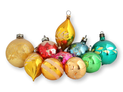 Midcentury Mercury Glass Christmas Ornaments, Set of 10