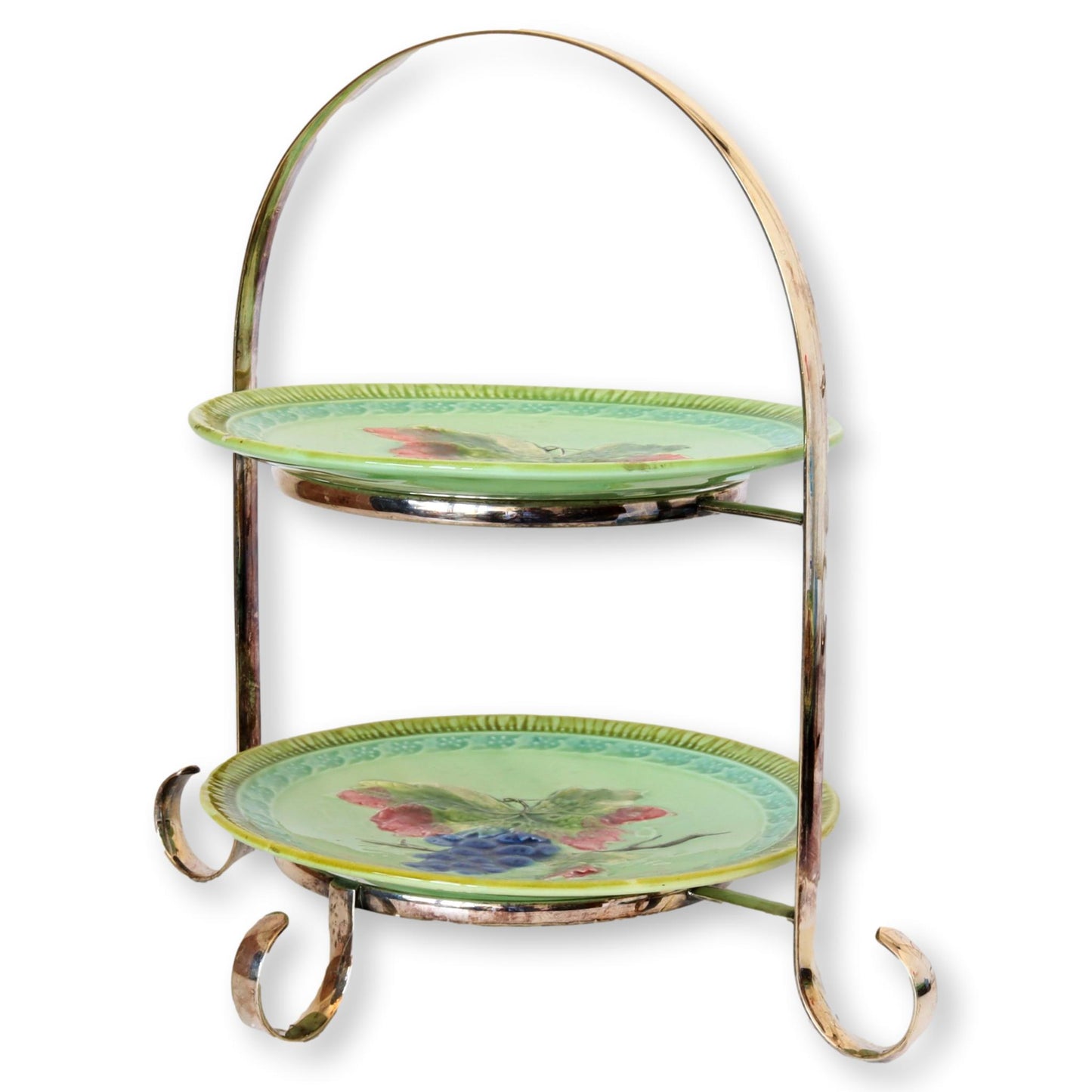 English High Tea Stand W-Majolica Plates, 3 Pieces