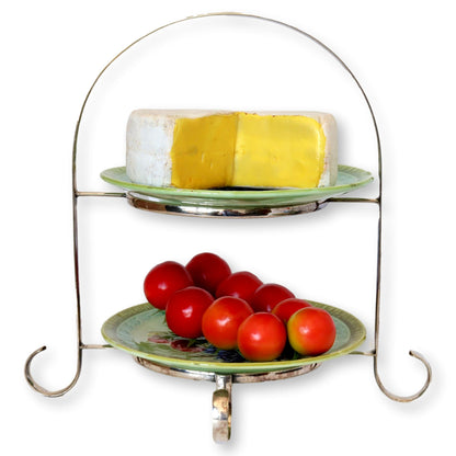 English High Tea Stand W-Majolica Plates, 3 Pieces