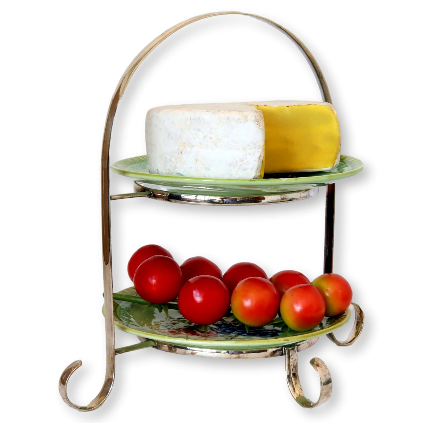 English High Tea Stand W-Majolica Plates, 3 Pieces