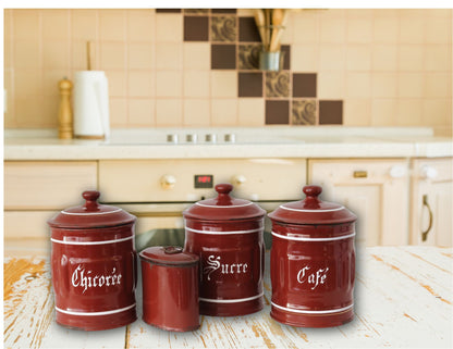 1940s French Enamel Coffee Canister Set