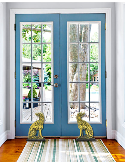 C. 1850 English Victorian Brass Whippet Fireplace Ornaments