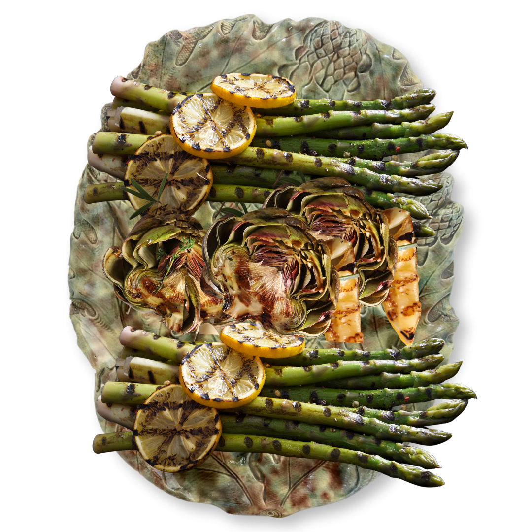 Antique French Majolica Asparagus & Artichoke Platter