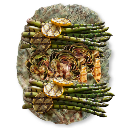 Antique French Majolica Asparagus & Artichoke Platter