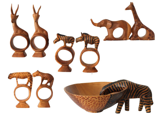 Carved African Napkin Ring & Bowl Set