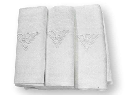 Antique Art Deco Monogrammed "R R J" French Dinner Napkins- Set of 11