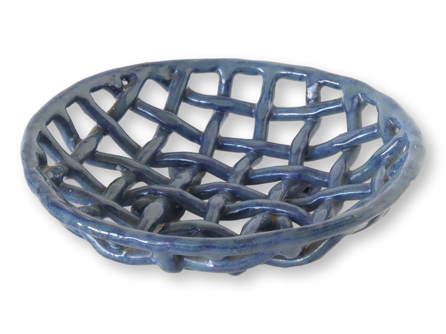 Handcrafted Blue Ceramic Fruit Basket