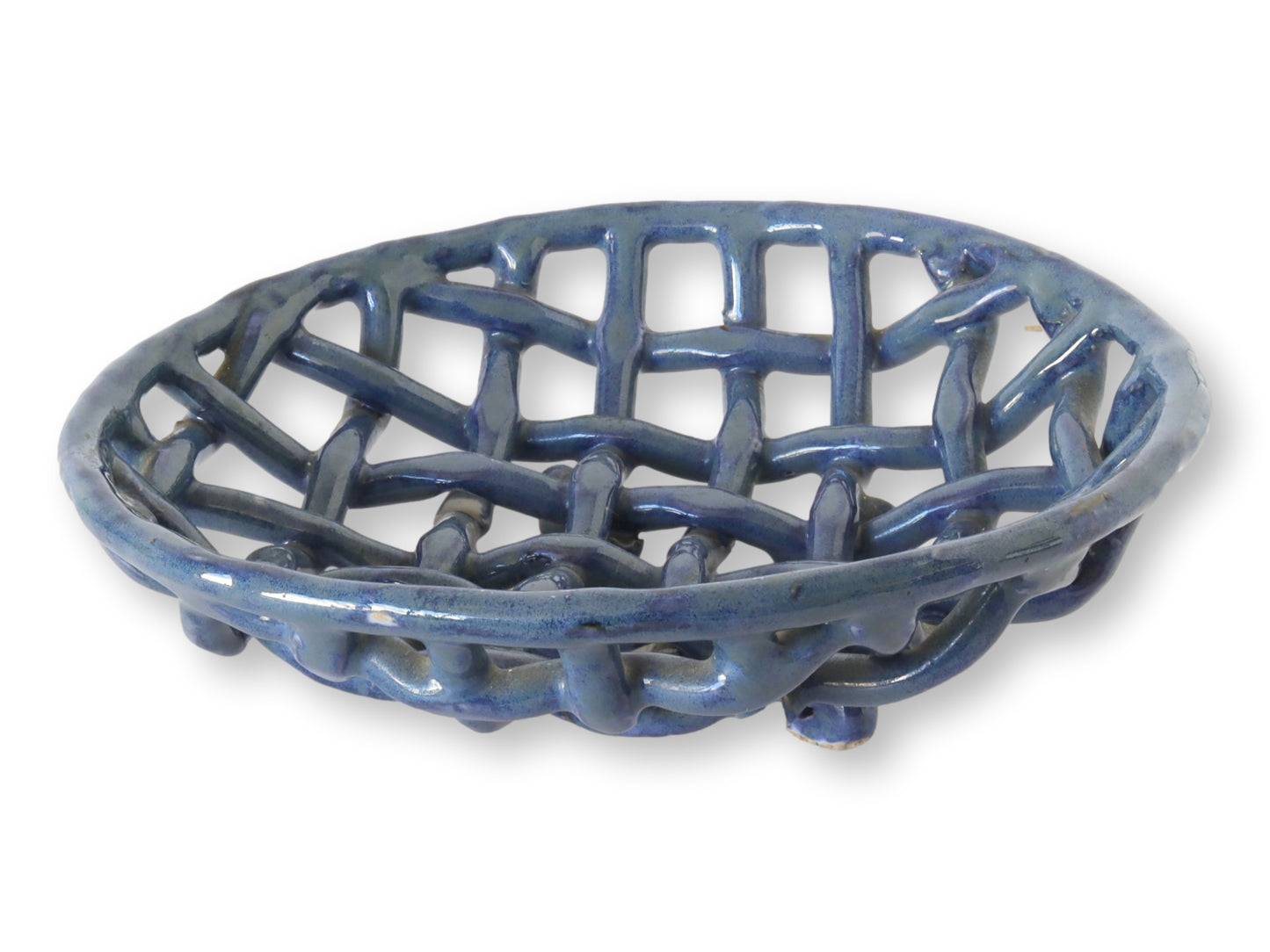 Handcrafted Blue Ceramic Fruit Basket