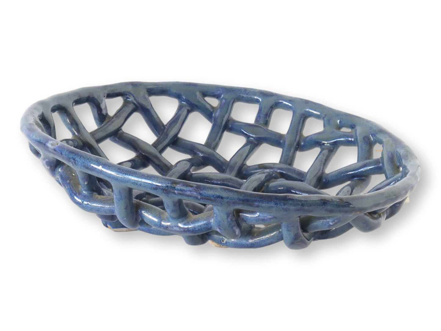 Handcrafted Blue Ceramic Fruit Basket