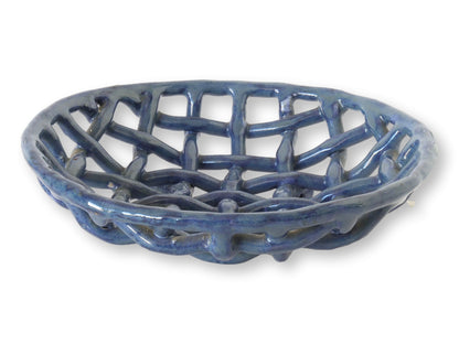 Handcrafted Blue Ceramic Fruit Basket