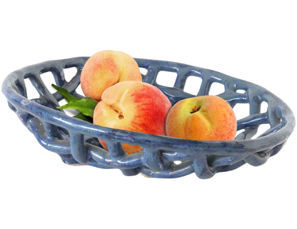 Handcrafted Blue Ceramic Fruit Basket