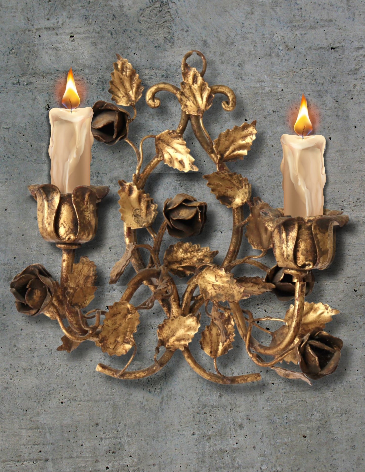 1960s Gilt Italian Candle Wall Sconce