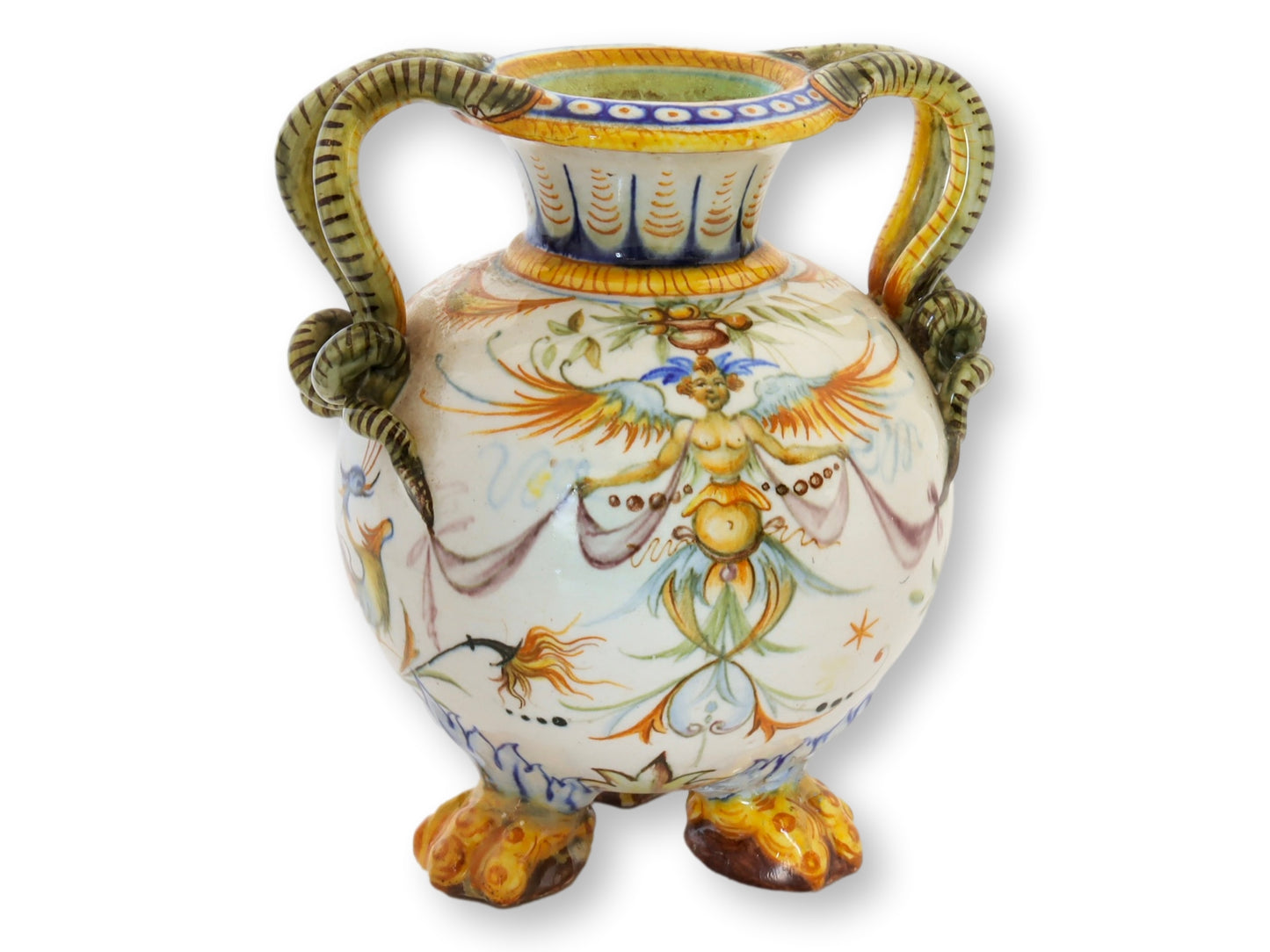 Italian Cantagalli Faience Maiolica Snake Vase