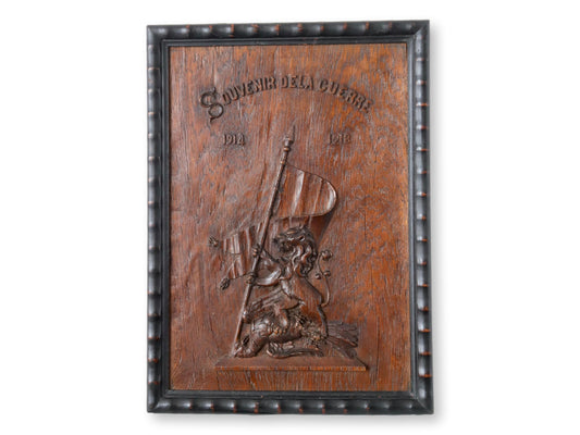 French WWI "Souvenir de la Guerre" Hand-Carved Plaque, 1914–1918