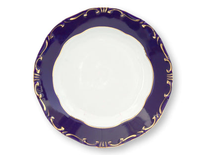 Set of 8 Zsolnay POMPADOUR III Hand Painted 7-1/2" Salad Plates - 18K Gold Cobalt Blue Trim