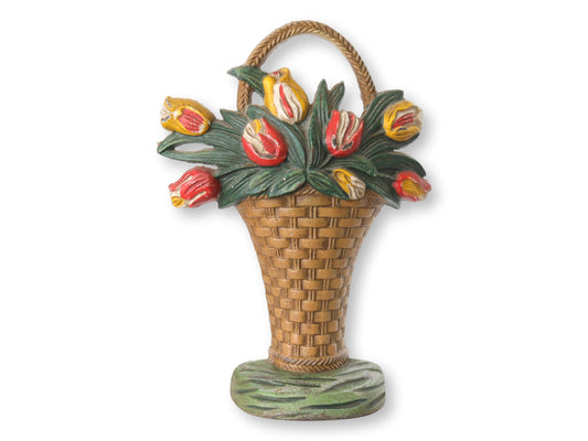 Vintage Cast Iron Flower Basket Doorstop