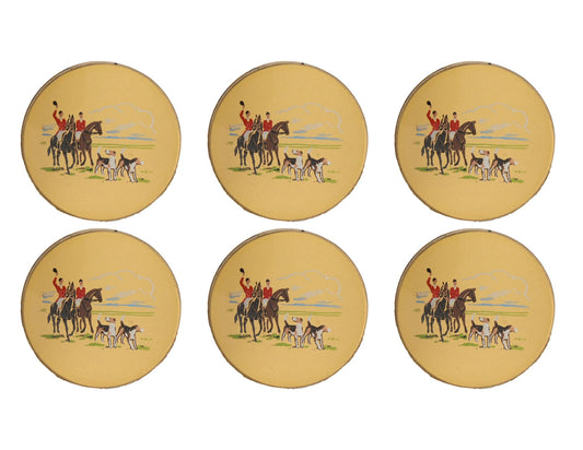 Midcentury English Equestrian Glass Coasters, Set of 6