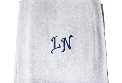 1920s French White Linen Dinner Napkins w/ Hand-Stitched "L N" Monogram, Set of 10