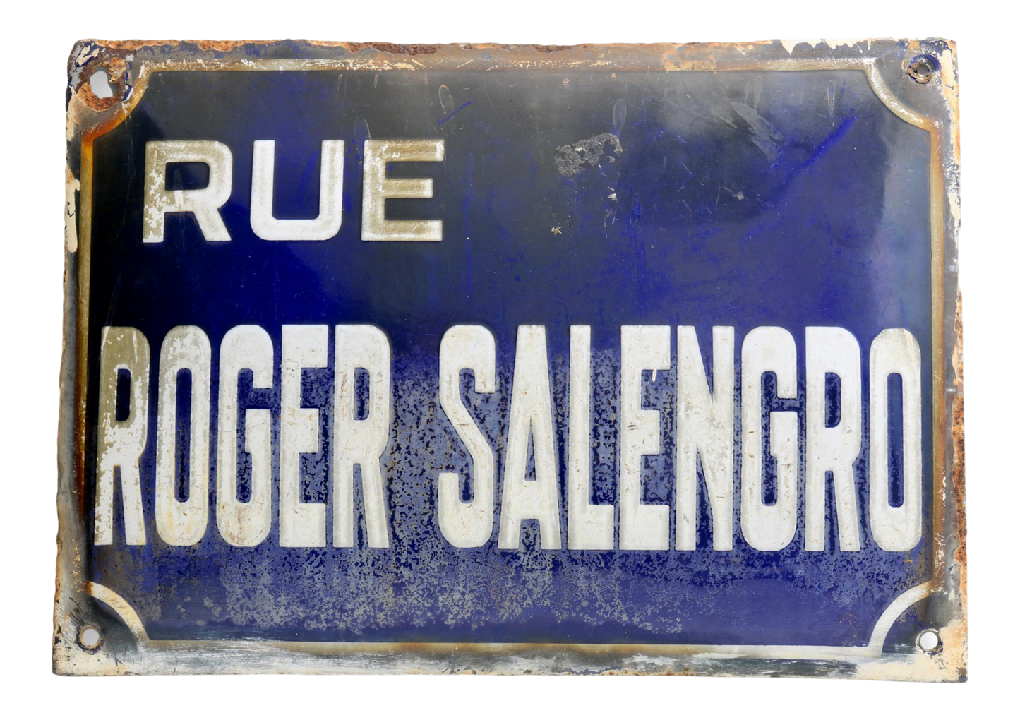 Antique French "Rue Roger Salengro" Street Sign