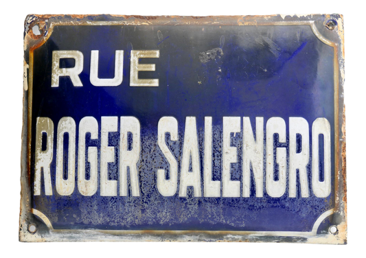 Antique French "Rue Roger Salengro" Street Sign