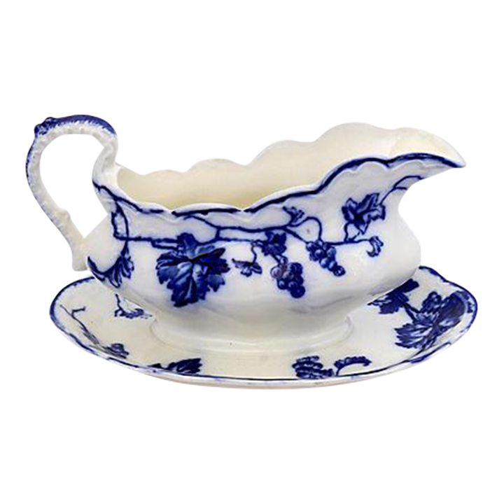 Flow Blue Grapevine Warwick Gravy Boat