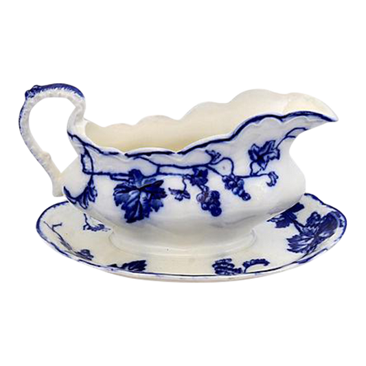 Flow Blue Grapevine Warwick Gravy Boat