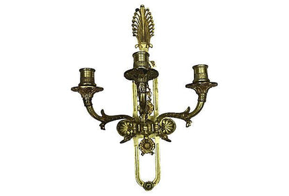 1920s Heavy French Brass Wall Sconce