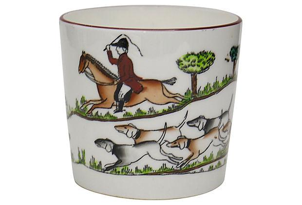 Crown Staffordshire Style English Hunting Scene Open Jam Pot