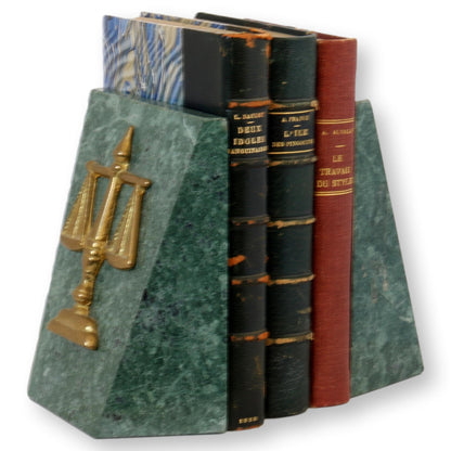 Marble and Brass Scale of Justice Bookends, Pair