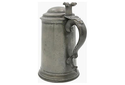 19th-C. English Pewter Ale Tankard W/ Crest & "W" Monogram