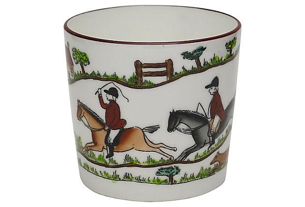 Crown Staffordshire Style English Hunting Scene Open Jam Pot