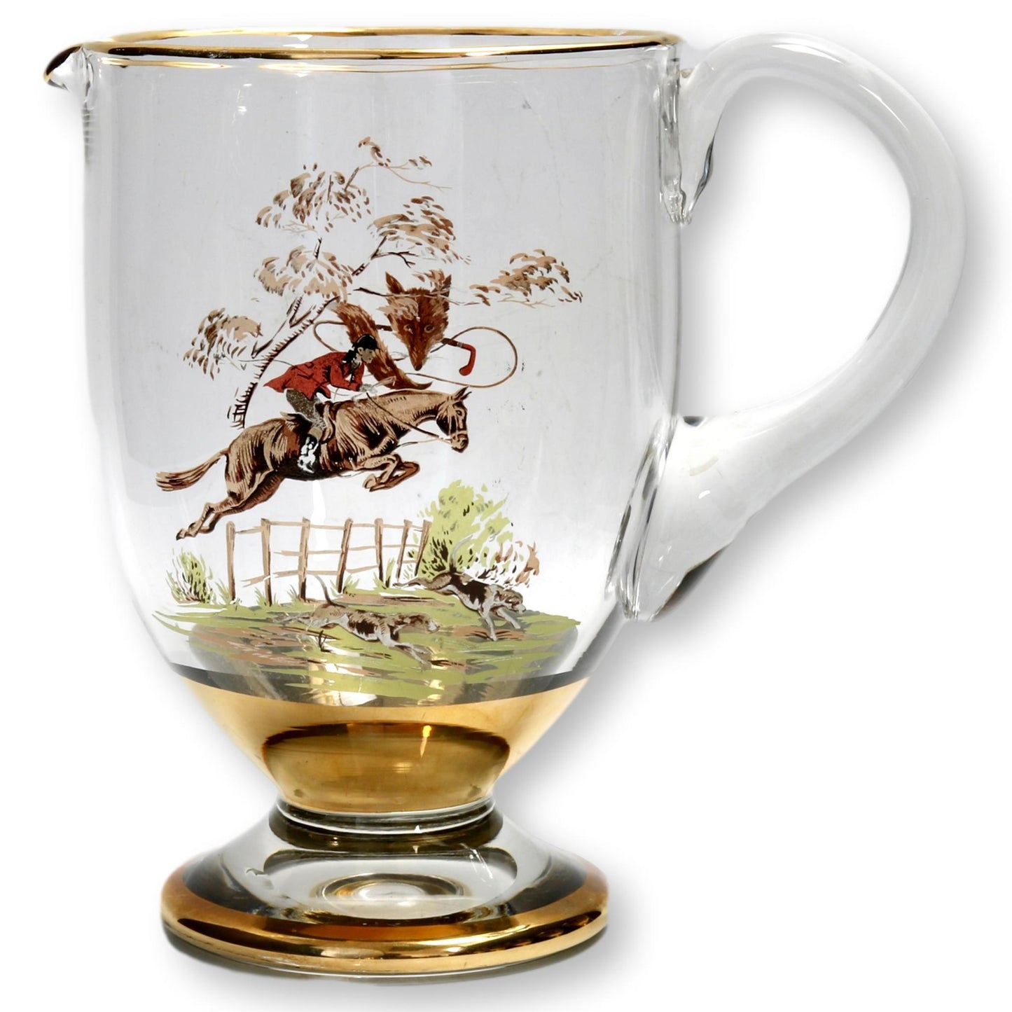 French Hunting Scene Pitcher and Glasses, 6 Pieces