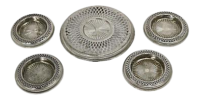 1920s French Silver Plate Wine Coasters | Set of 5