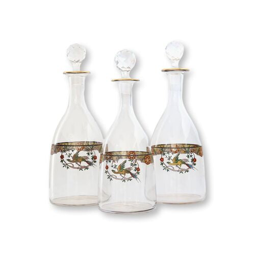 French Enameled Liquor Decanters, Set of 3