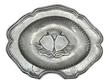 Antique French Pewter Barber's Bowl w/ Royal Coat of Arms