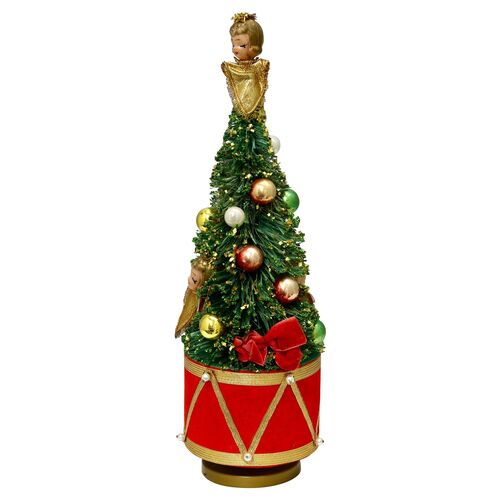 Midcentury Musical Bottle Brush Tree w/ Angel