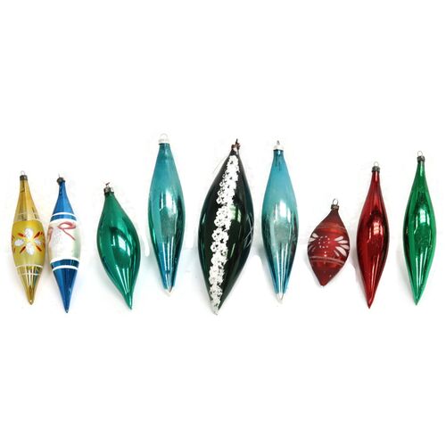 Midcentury Mercury Glass Ornaments, Set of 9