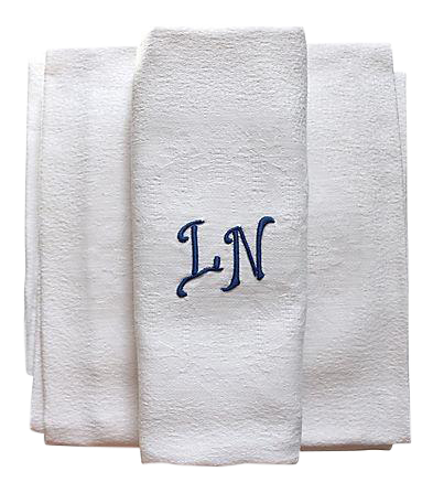 1920s French White Linen Dinner Napkins w/ Hand-Stitched "L N" Monogram, Set of 10