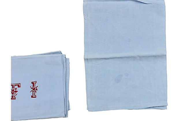 Antique French Linen Napkins w/ Hand-Stitched "T I" Monogram