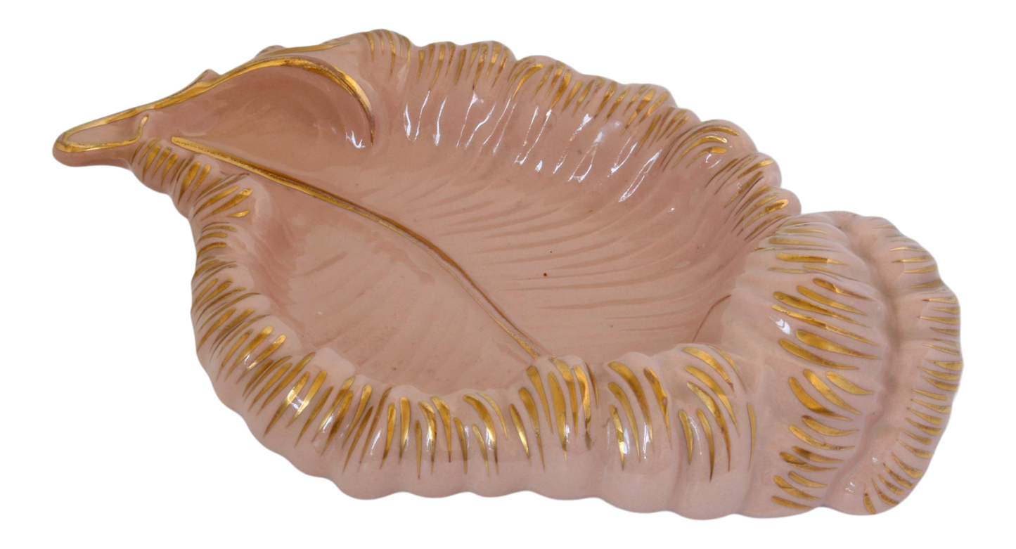 Vintage Mid-Century Feather / Plume Pink Bowl