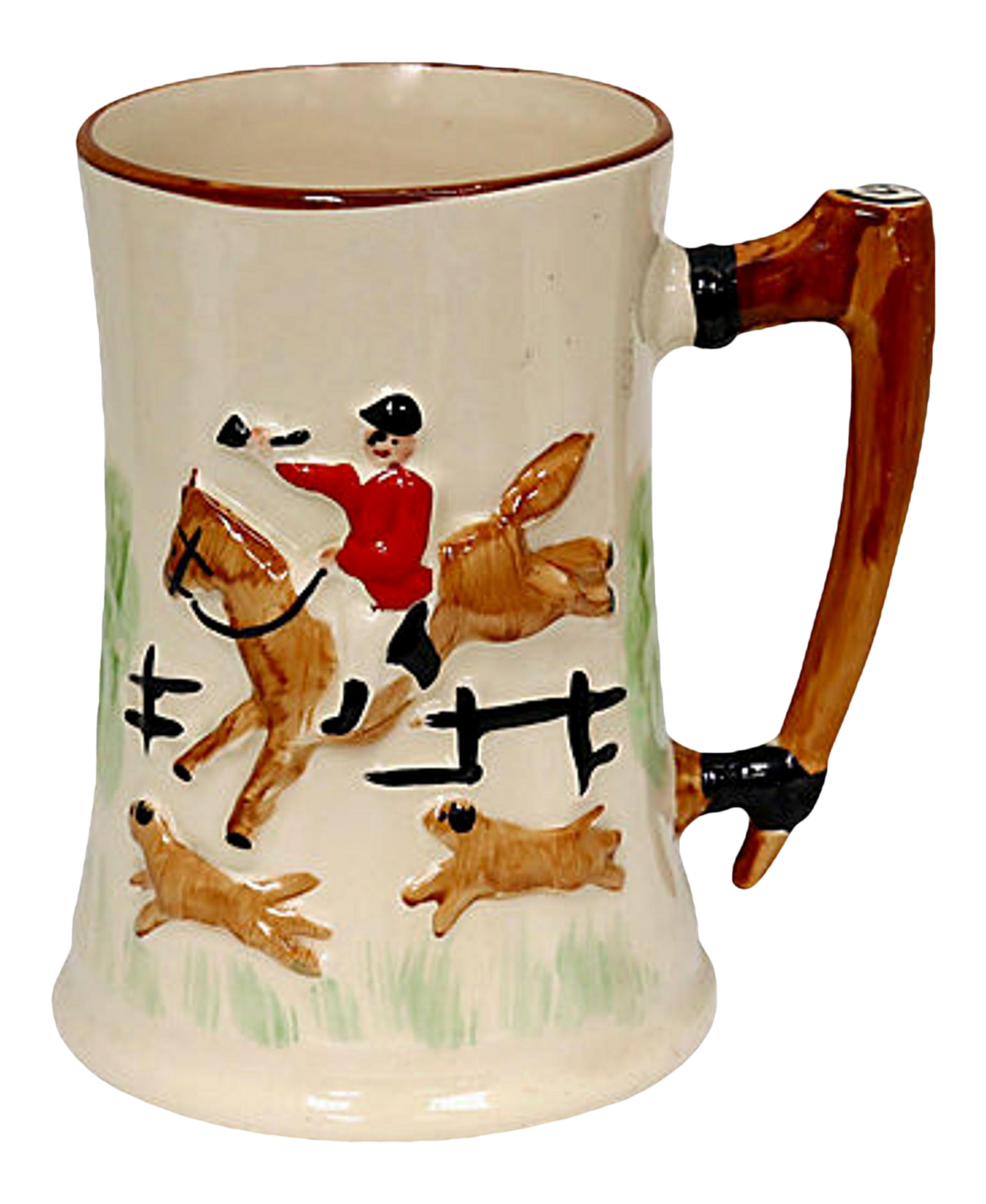 Midcentury Hand-Painted Tally Ho Hunt Scene Tankard