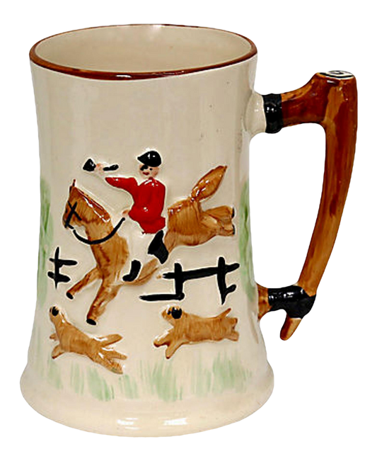 Midcentury Hand-Painted Tally Ho Hunt Scene Tankard