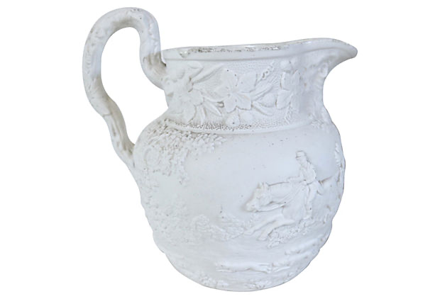 Antique Salt Glazed Jug w/ Hunt Scene