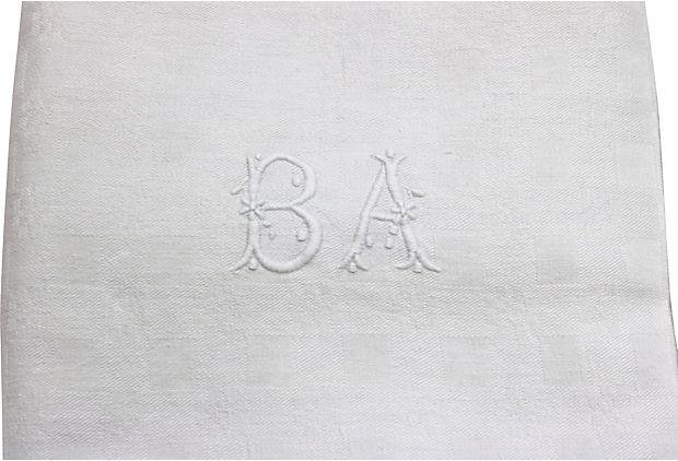 1920s French White Table Linens, w/ Hand-Stitched "B A" Monogram