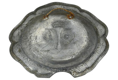 Antique French Pewter Barber's Bowl w/ Royal Coat of Arms