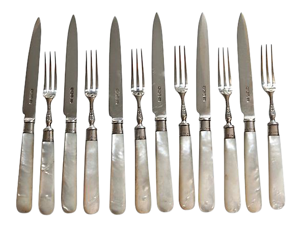 Sterling & Pearl Cutlery, 12 Pcs, Dated 1928