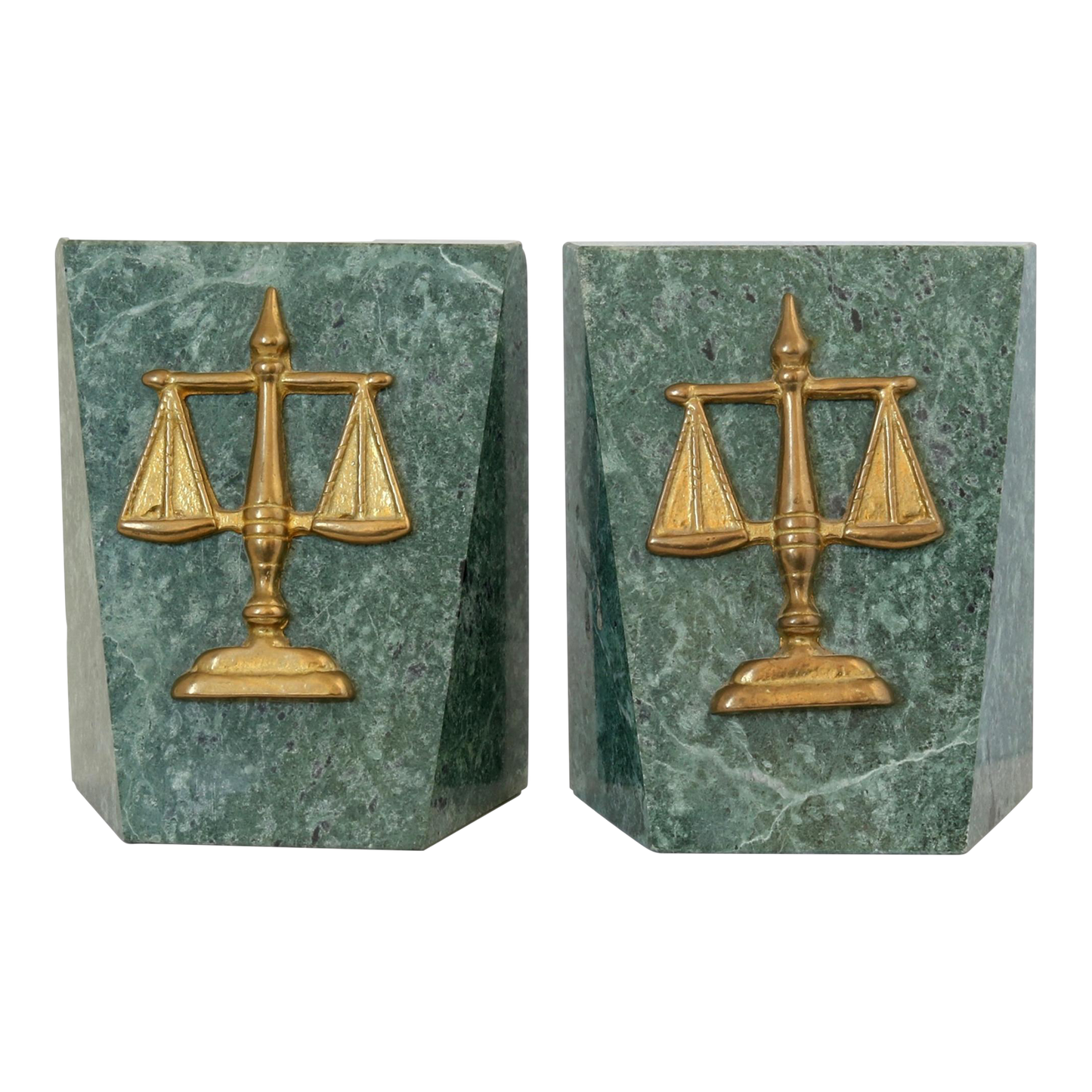 Marble and Brass Scale of Justice Bookends, Pair