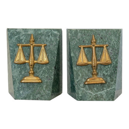 Marble and Brass Scale of Justice Bookends, Pair