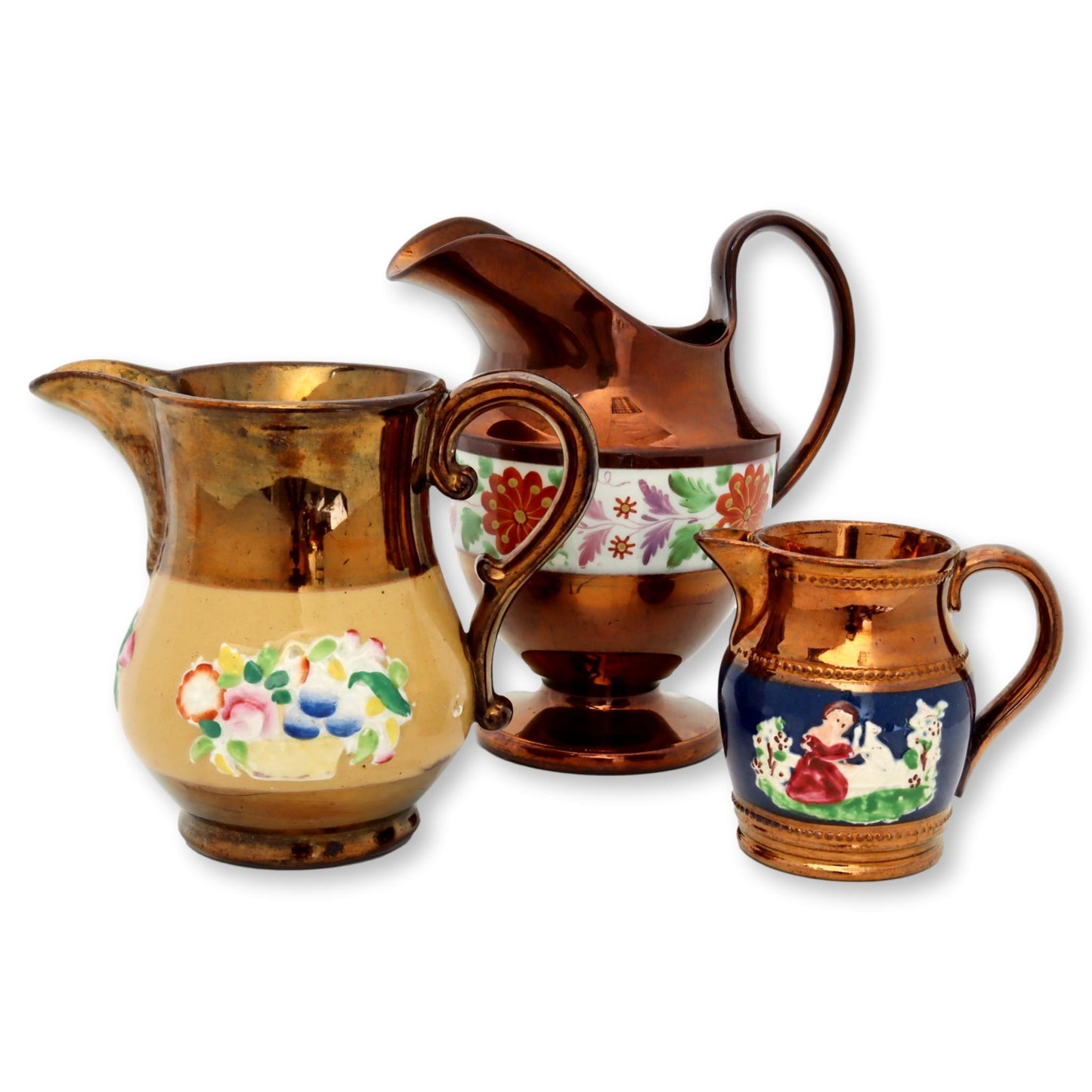 Collection of Copper Lustre Pitchers, Set of 3